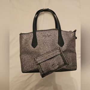 Kate Spade Joeley Glitter Satchel Navy Blue  With Card Holder